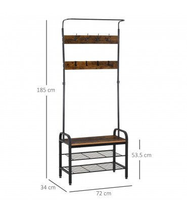 Industrial Coat Rack Stand with 8 Hooks Hangers Storage Cabinet Brown