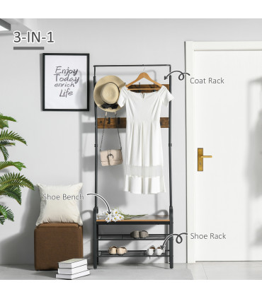 Industrial Coat Rack Stand with 8 Hooks Hangers Storage Cabinet Brown