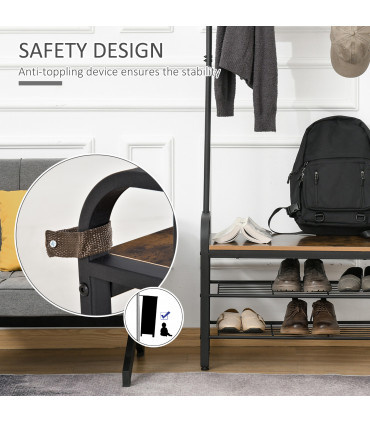 Industrial Coat Rack Stand with 8 Hooks Hangers Storage Cabinet Brown