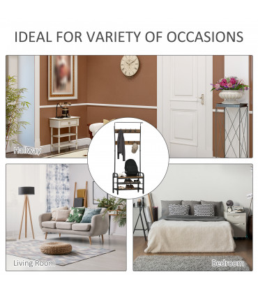 Industrial Coat Rack Stand with 8 Hooks Hangers Storage Cabinet Brown