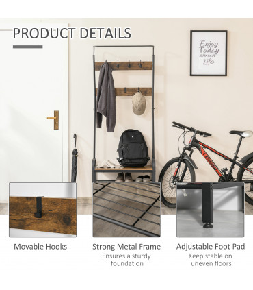 Industrial Coat Rack Stand with 8 Hooks Hangers Storage Cabinet Brown