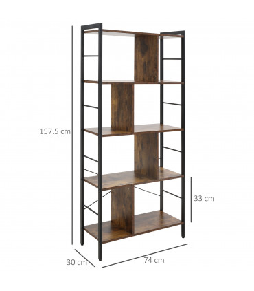 Metal Industrial Storage Shelf Bookcase Rustic Brown 198cm Long x 140cm H