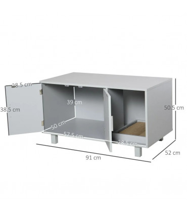 Indoor Feline Cat Box Furniture Kitty Table w/ Scratch & Magnetic Doors, Grey