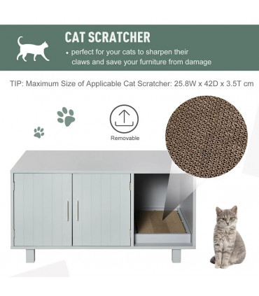 Indoor Feline Cat Box Furniture Kitty Table w/ Scratch & Magnetic Doors, Grey