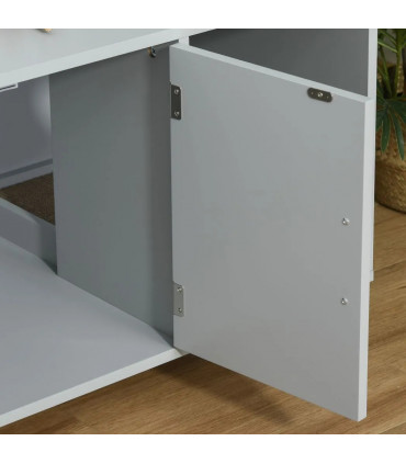 Indoor Feline Cat Box Furniture Kitty Table w/ Scratch & Magnetic Doors, Grey