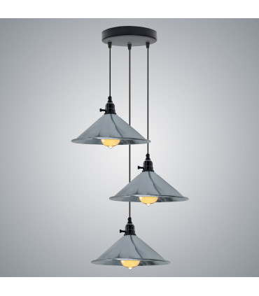 Ceiling Pendant Light Industrial 3 Head Cluster Cone Shaped Metal 22cm x 10cm