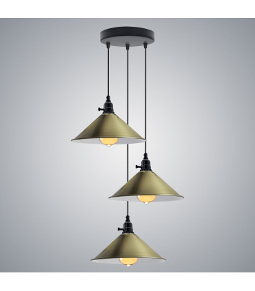 Ceiling Pendant Light Industrial 3 Head Cluster E27 Metal Cone Shade 22cm x 10cm
