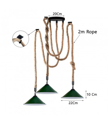 Industrial Pendant Light Retro Vintage Chandelier Hemp Rope Ceiling spider