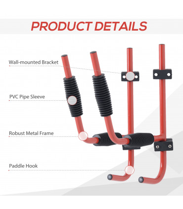 Kayak Wall Mount Rack Heavy Duty Storing Storage Hangers Canoe Fixings Iron Red