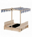 Wood Kids Sandpit Cabana Sandbox Natural Blue 93/98/103/105H x 75L x 48Wcm