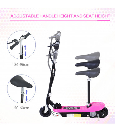 Kids Foldable Electric Powered Scooter Metal Pink 76L x 38W x 86-96Hcm