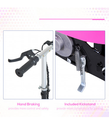 Kids Foldable Electric Powered Scooter Metal Pink 76L x 38W x 86-96Hcm