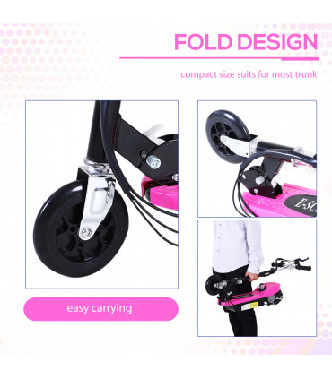 Kids Foldable Electric Powered Scooter Metal Pink 76L x 38W x 86-96Hcm