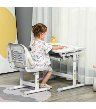 Kids Desk and Chair Set Adjustable Tiltable w/ Drawer, Pen Slot, Hook