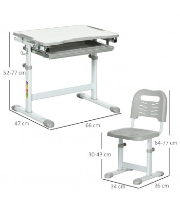 Kids Desk and Chair Set Adjustable Tiltable w/ Drawer, Pen Slot, Hook