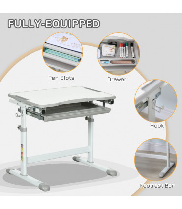 Kids Desk and Chair Set Adjustable Tiltable w/ Drawer, Pen Slot, Hook