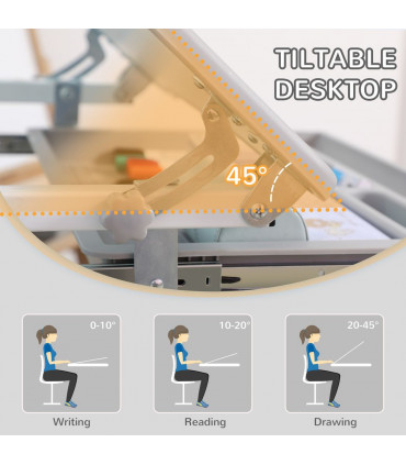 Kids Desk and Chair Set Adjustable Tiltable w/ Drawer, Pen Slot, Hook