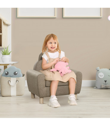 Kids Mini Sofa Toddler Chair Brown Linen Eucalyptus Wood Sponge 60x42x50cm
