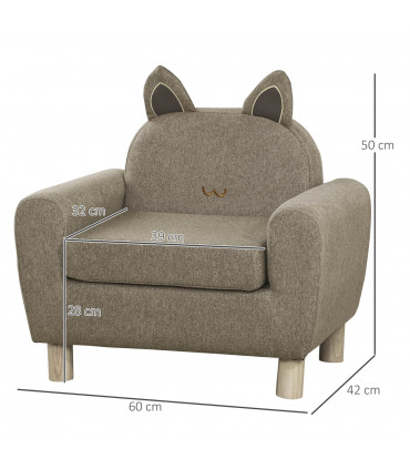 Kids Mini Sofa Toddler Chair Brown Linen Eucalyptus Wood Sponge 60x42x50cm