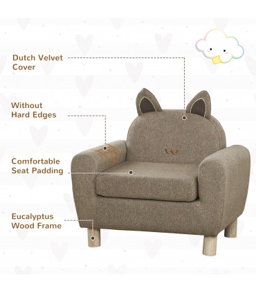 Kids Mini Sofa Toddler Chair Brown Linen Eucalyptus Wood Sponge 60x42x50cm