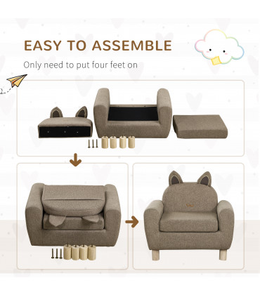 Kids Mini Sofa Toddler Chair Brown Linen Eucalyptus Wood Sponge 60x42x50cm