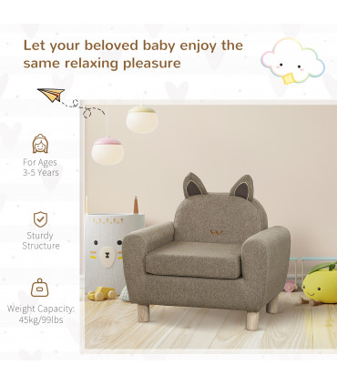 Kids Mini Sofa Toddler Chair Brown Linen Eucalyptus Wood Sponge 60x42x50cm