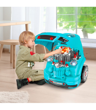 Kids Truck Engine Toy Set Horn Light Car Key Age 3-5 Years, Teal Green