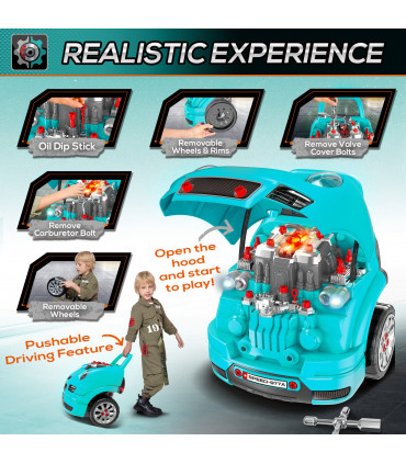 Kids Truck Engine Toy Set Horn Light Car Key Age 3-5 Years, Teal Green