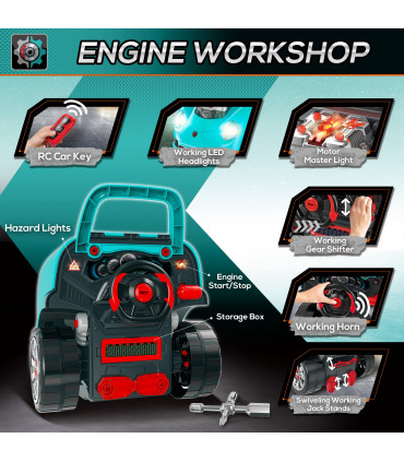 Kids Truck Engine Toy Set Horn Light Car Key Age 3-5 Years, Teal Green