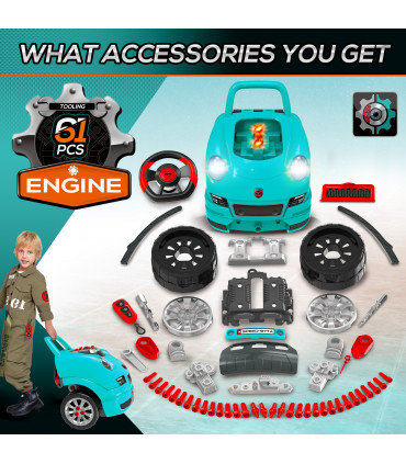 Kids Truck Engine Toy Set Horn Light Car Key Age 3-5 Years, Teal Green