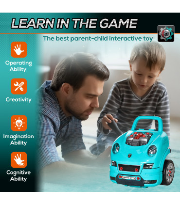 Kids Truck Engine Toy Set Horn Light Car Key Age 3-5 Years, Teal Green