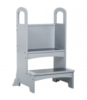 Kids Wooden 2-Step Stool Mini Ladder Assistance Unit Grey 80H x 45L x 40Wcm