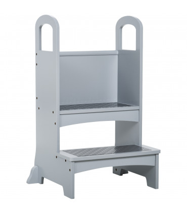 Kids Wooden 2-Step Stool Mini Ladder Assistance Unit Grey 80H x 45L x 40Wcm