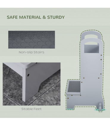 Kids Wooden 2-Step Stool Mini Ladder Assistance Unit Grey 80H x 45L x 40Wcm