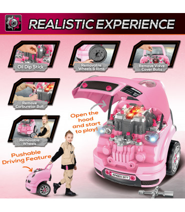 Kids Truck Engine Toy Set - Pink ABS and PP 47H x 40L x 39Wcm 3-5 Years