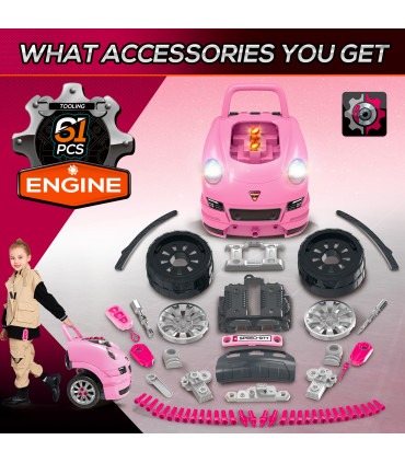 Kids Truck Engine Toy Set - Pink ABS and PP 47H x 40L x 39Wcm 3-5 Years