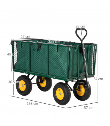 Large 4 Wheel Garden Cart Truck Trolley Wheelbarrow - Green Trailer - Dark Green