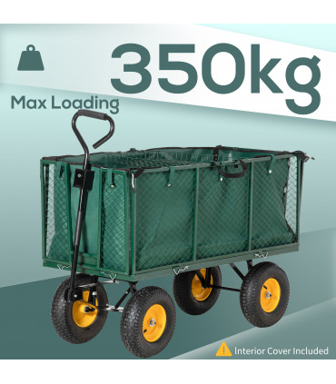 Large 4 Wheel Garden Cart Truck Trolley Wheelbarrow - Green Trailer - Dark Green