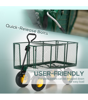 Large 4 Wheel Garden Cart Truck Trolley Wheelbarrow - Green Trailer - Dark Green