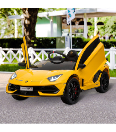 Ride-On Car Yellow metal PP Lamborghini SVJ 12V Lights Music Remote 3-8 Yrs