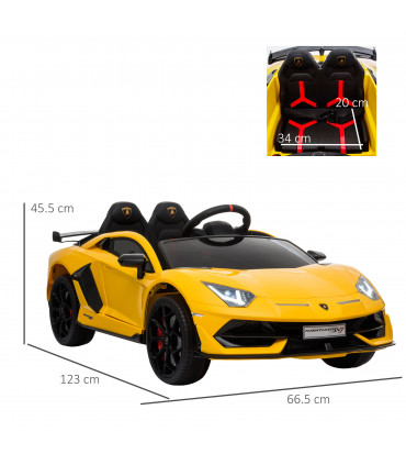 Ride-On Car Yellow metal PP Lamborghini SVJ 12V Lights Music Remote 3-8 Yrs