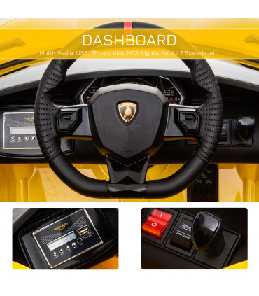 Ride-On Car Yellow metal PP Lamborghini SVJ 12V Lights Music Remote 3-8 Yrs