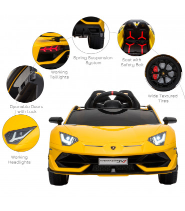 Ride-On Car Yellow metal PP Lamborghini SVJ 12V Lights Music Remote 3-8 Yrs
