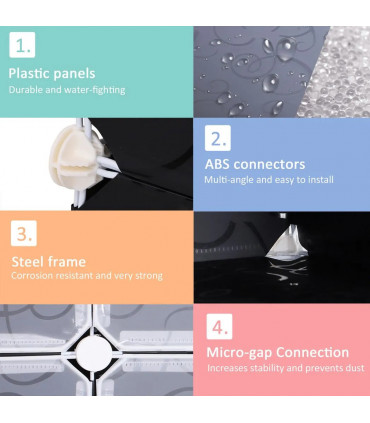 Shoe Rack Black and White 16-Cube Plastic Cabinet 160H x 95L x 37Wcm Durable