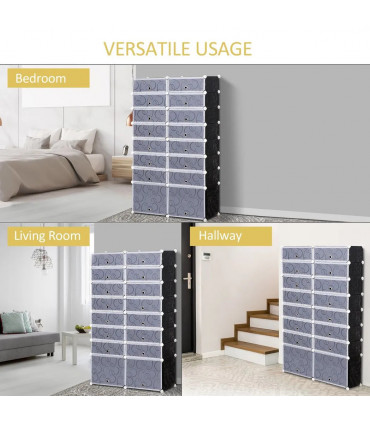 Shoe Rack Black and White 16-Cube Plastic Cabinet 160H x 95L x 37Wcm Durable