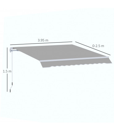 Awning Light Grey Aluminium Polyester 395cm x 250cm 4x2.5m Manual Shade Handle
