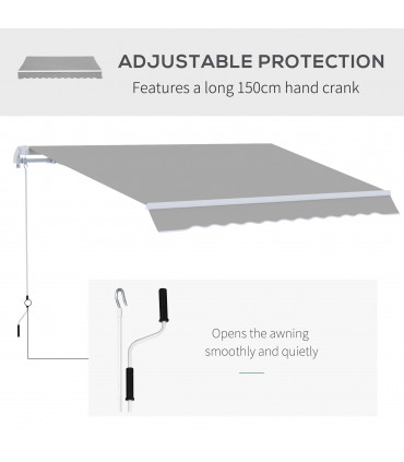 Awning Light Grey Aluminium Polyester 395cm x 250cm 4x2.5m Manual Shade Handle