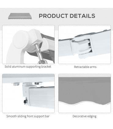 Awning Light Grey Aluminium Polyester 395cm x 250cm 4x2.5m Manual Shade Handle