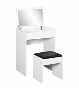 Dressing Table Set White Flip-up Mirror Hidden Space Padded Stool Multi-purpose