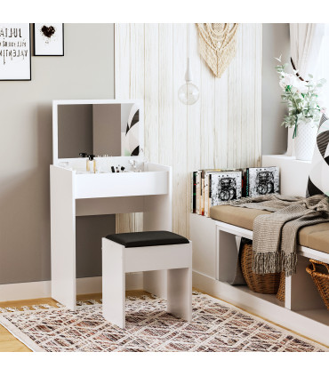 Dressing Table Set White Flip-up Mirror Hidden Space Padded Stool Multi-purpose